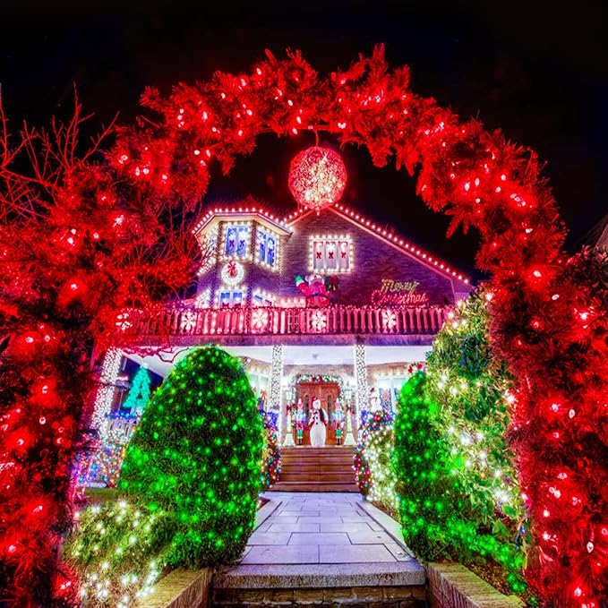 JMEXSUSS Green Wire LED Christmas String Lights, Red & Green, 250 LED