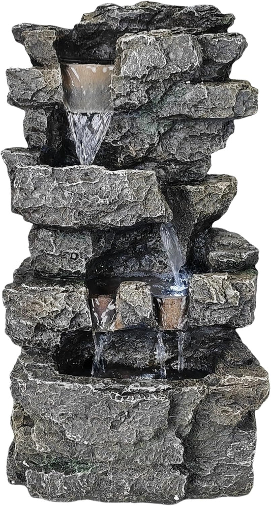 Tabletop Rock Waterfall Fountain with Led Lights - Indoor Decorative Desk Water Fountain, Multi-Tier Design, Quiet and Soothing, 6.29" l x 4.33" w x 11.02" h