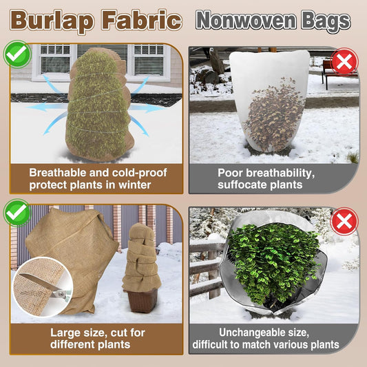 ANPHSIN 40ftx40in Natrual Burlap Plant Covers Freeze Protection - Winter Frost Plant Blankets, Frost Cloth Tree Wrap for Outdoor Bushes Trees Potted Plants Cold Weather