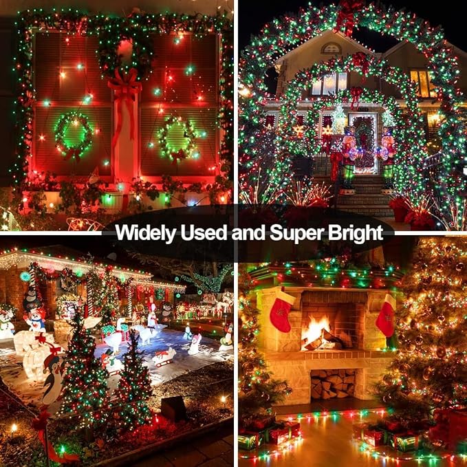 403 FT 1000 LED String Lights Outdoor Christmas Lights Fairy Lights Plug In Clear Wire Waterproof With Remote 8 Modes Timer for Outside House Tree Garden Yard Wedding Party Decorations-Red and Green