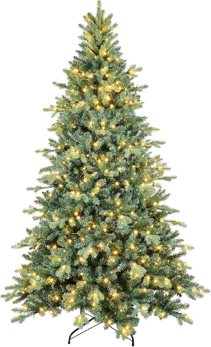 Prelit Artificial Christmas Tree 7ft, Blue Spruce Christmas Tree with 500 Led Lights, 1685 Branches, Metal Tree Stand for Home Office Mall Holiday Decorations