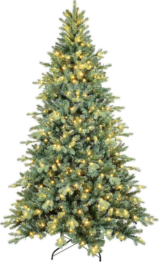 Prelit Artificial Christmas Tree 7ft, Blue Spruce Christmas Tree with 500 Led Lights, 1685 Branches, Metal Tree Stand for Home Office Mall Holiday Decorations