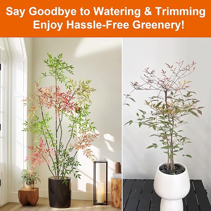 7.2ft Faux Bamboo Tree Artificial Nandina Tree Artificial Indoor Plants Realistic Fake Potted Tree with 800+ Leaves, Cement Planter - Home Office Decor Perfect for Housewarming Gift Non-Toxic