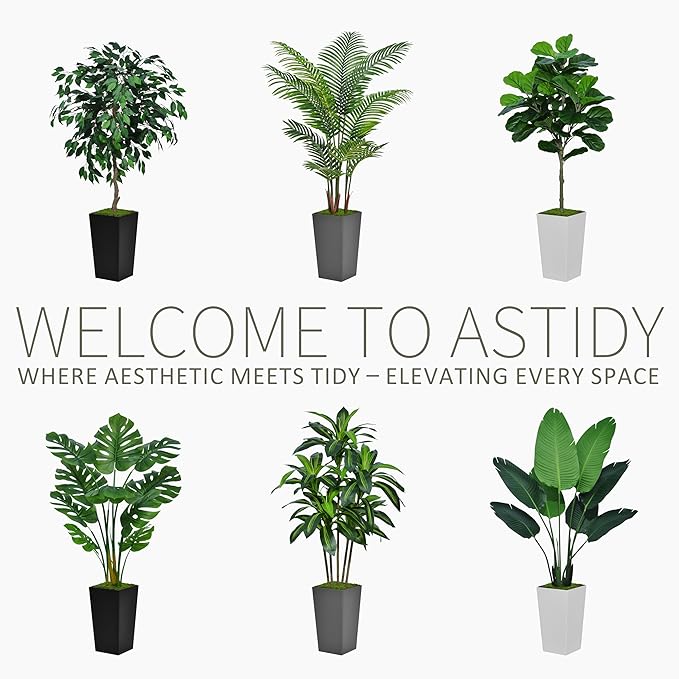 Artificial Palm Tree 5FT - Fake Tree with White Tall Planter - Faux Tropical Areca Floor Plant in Pot - Artificial Silk Plant for Home Office Living Room Decor Indoor