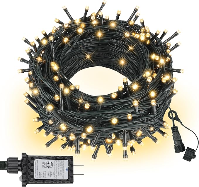 Outdoor String Lights 99FT 300 LED Connectable 8 Modes with Timer Decorative String Lights for Xmas Tree Patio Party Warm White