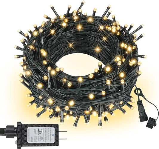 Outdoor String Lights 99FT 300 LED Connectable 8 Modes with Timer Decorative String Lights for Xmas Tree Patio Party Warm White