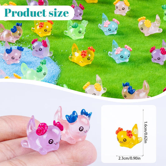 60 Pcs Mini Resin Axolotl with Flowers Variety Tiny Animals Figures Miniature Little Small Salamander Figurines Bulk for Micro Fairy Garden Landscape Accessories Hide Crafts Decor