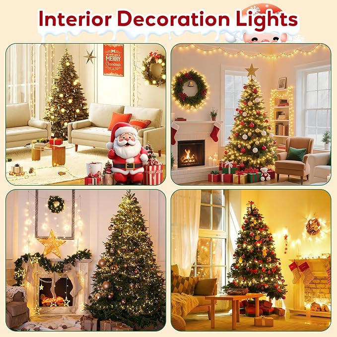 Hishine 49FT 1000LED Christmas Lights Outdoor, String Lights Indoor 8 Modes Waterproof Plug in Christmas Tree Light for Holiday, Warm White