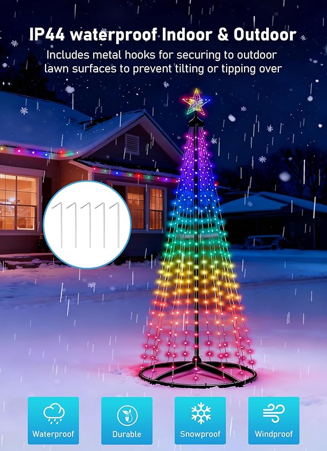 7FT Christmas Cone Tree,Smart RGB LED Lights with App & Remote Control,Music-synced and DIY Multicolor String Lights,Indoor & Outdoor Waterproof Christmas Decoration Lights for House