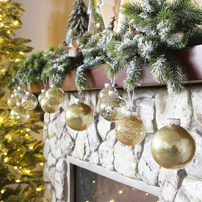 Sea Team Shatterproof Clear Plastic Christmas Ball Ornaments Decorative Xmas Balls Baubles Set with Stuffed Delicate Decorations (100mm/3.94 inch 16-Pack, Gold)