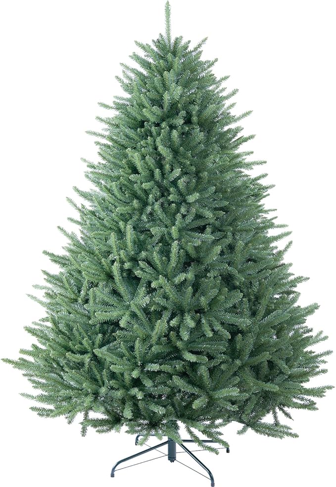 6FT Pre-lit Christmas Tree Premium Artificial with 600 Clear Lights, Full Hinged Blue Spruce Full Xmas Tree 6 Feet, Feel Real Realistic Green
