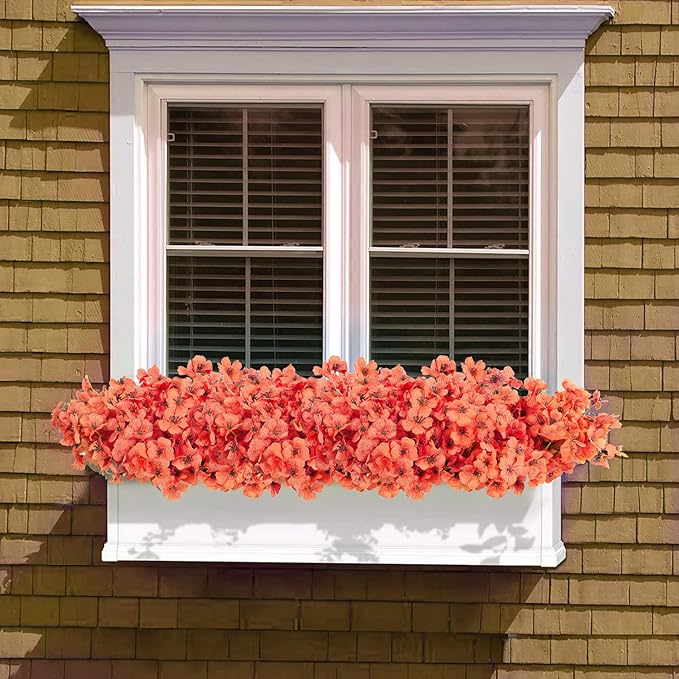 20 Bundles Artificial Flowers Outdoor UV Resistant Fake Flowers No Fade for Patio Porch Window Box Home Wedding Farmhouse Decor (Orange)
