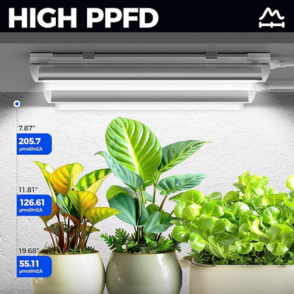 Barrina T8 Grow Lights for Indoor Plants, 5000K White Full Spectrum Grow Light Strip, 60W(4 x 15W), 1FT Plant Light for Greenhouse Indoor Growing, V-Shape with Reflector, Linkable, 4 Packs