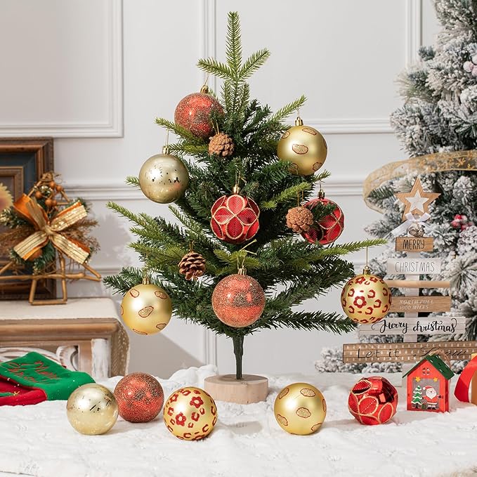 16CT Leopard Christmas Ornaments,Shatterproof Red and Gold Christmas Decorations, Lage Baubles Ornaments Hanging Decor for Xmas Tree Home Party Festivals (80MM/3.15'')