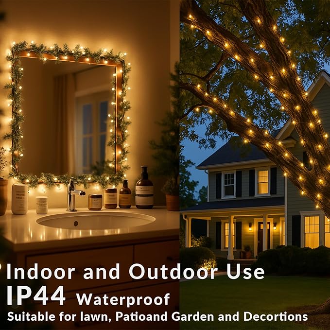 Clear Mini Green Wire Christmas Lights - UL Listed Connectable String Lights for Indoor and Outdoor Use for Xmas Trees Wreath Holiday Garden Decorations (1, White Wire Clear)