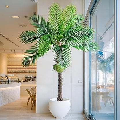 6FT Artificial Phoenix Palm Tree with Coconut Fruit Artificial Plants Indoor Outdoor Large Faux Coconut Silk Palm Tree Tropical Fake Palm Plant for Modern Farmhouse Yard Outside Patio Poolside