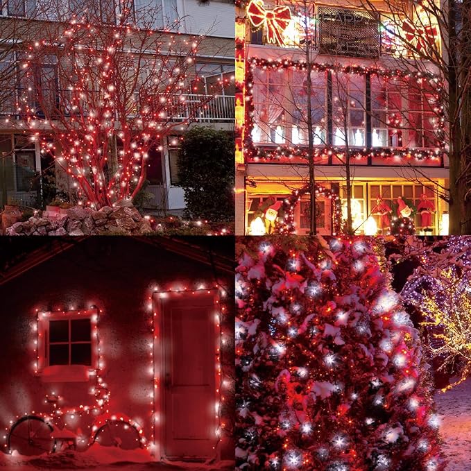 LAMPHOME 600LED (12pk of 50L) String Lights,LED Christmas Lights, 6" SPACING,Green Wire,Red and White