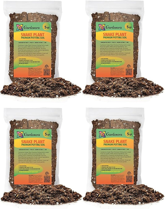 GARDENERA Premium Snake Plant Potting Soil Mix - 20 Quart - Green Sansevieria Trifascatia Zeylanica Plants, Plant or Re-Pot Your Snake Plant (4 Bags of 5 Quart)