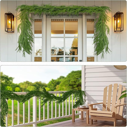 2Pcs 6FT Norfolk Pine Garland Christmas Dense Winter Pine Garland Green Artificial Faux Greenery Real Touch Garlands for Mantle, Wall, Table, Home Xmas Holiday Decor