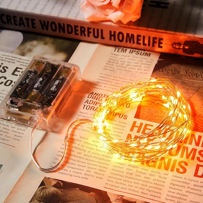 2 Pack 16.4ft Battery Operated String Lights with Timer, Orange with Synchronized Twinkle Mode, Fairy Lights Battery Powered, 50 LEDs, Idea for Christmas Bedroom Party Wedding