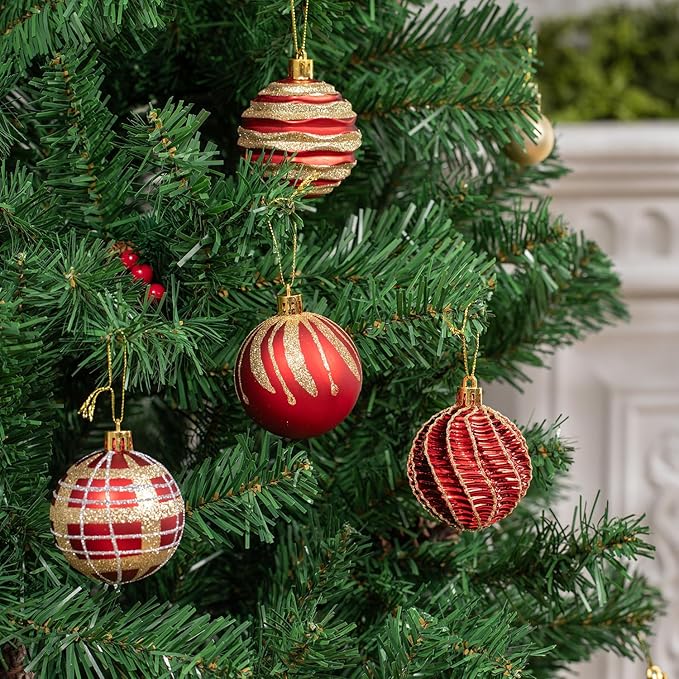 100ct Christmas Ball Ornaments Set, Red and Gold Shatterproof Hand-Painted Hanging Baubles Decoration Bulk for Xmas Tree, Wreath, Garland, Home Holiday Decor