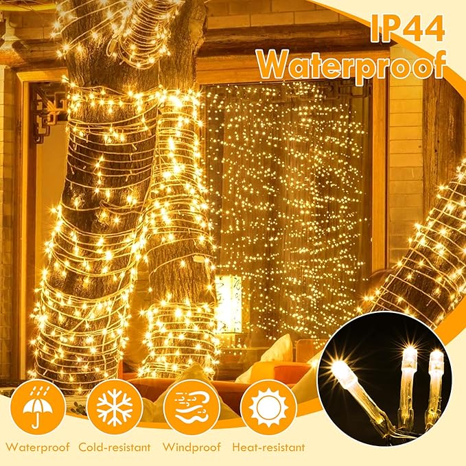 240LED 80FT Connectable String Lights Indoor Outdoor Clear Wire | Warm White Christmas Lights | Twinkle Fairy Light Plug in with Timer for Bedroom Classroom Wedding Tree Patio Decor (2 Pack)