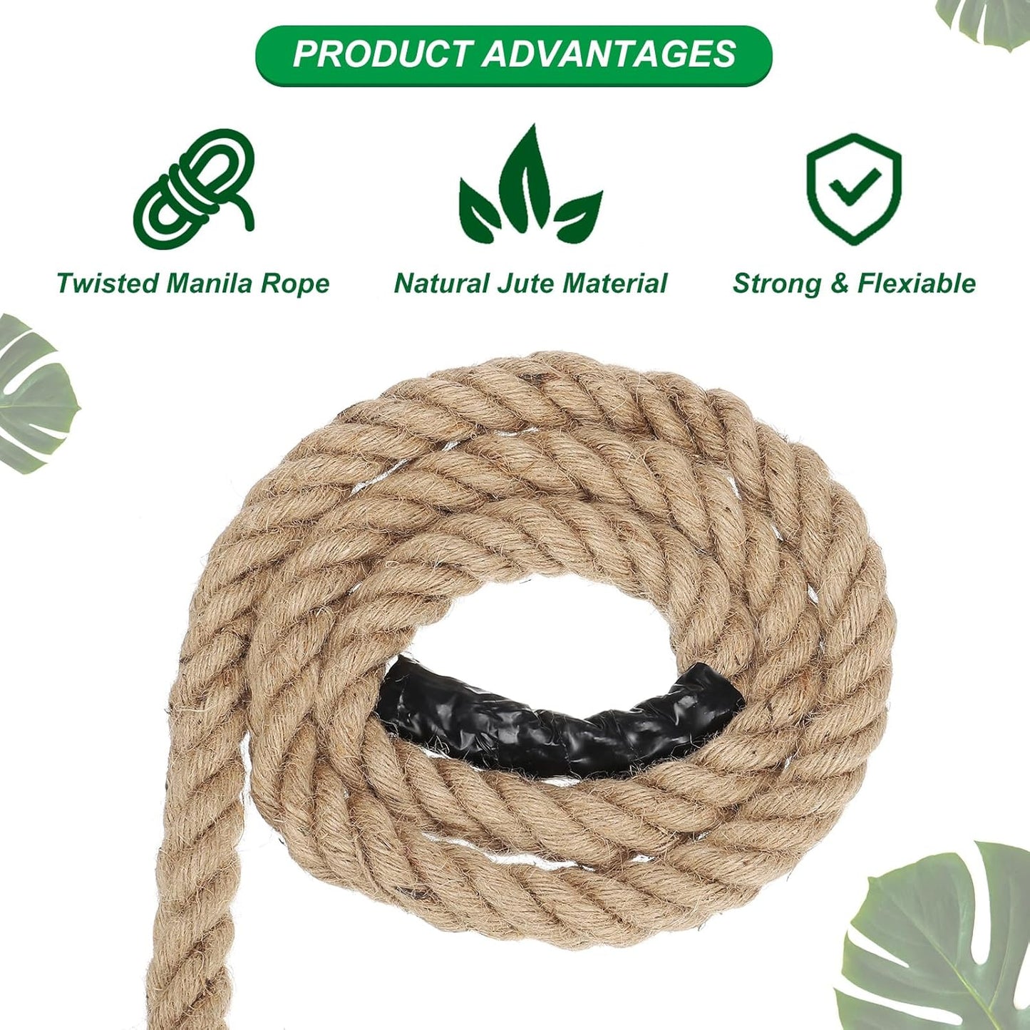 Patikil 3/4" x 50 Ft Twisted Manila Rope - Natural Thick Jute Rope for Docks, Railings, Bundling, Craft, Tug of War, Decorating