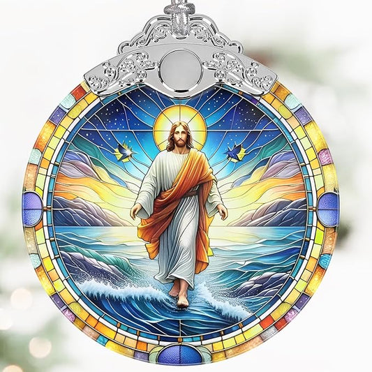 Jesus Christmas Ornaments, 3" Stained Glass Christmas Decor, Christmas Tree Ornaments, Christmas Tree Decorations, Gift for Religious Believers, Perfect for Holiday Party, Window, Tree, Home Decor