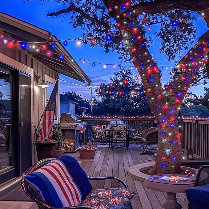 JMEXSUSS 500 LED Red White and Blue Lights 4th of July Decorations, 173ft 8 Modes 4th of July Lights Outdoor, Waterproof Patriotic String Light Plug in for Memorial Day Independence Day Decor