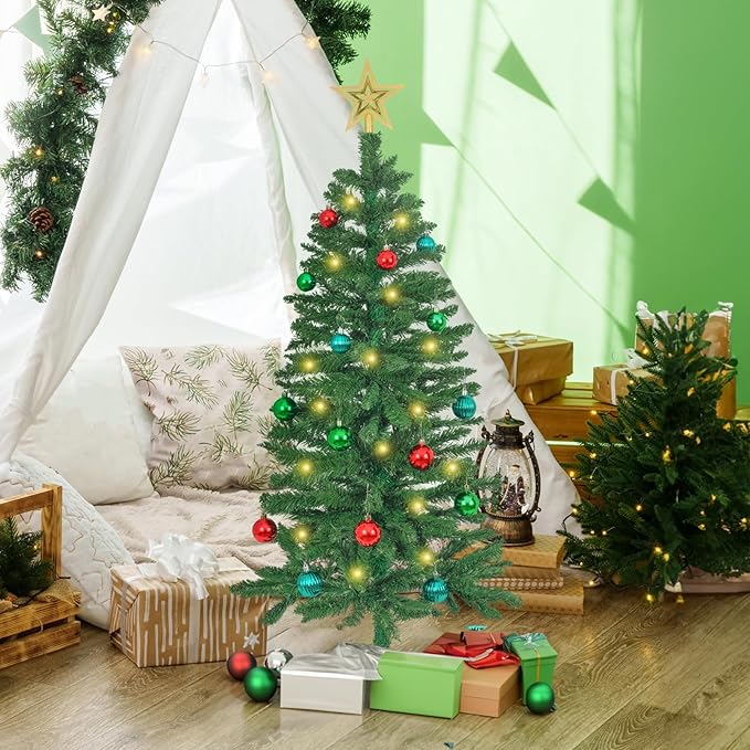 Sunshine Christmas Tree with Light 4ft Artifical Full Christmas Tree with Ball & Star Ornaments 8 Lighting Modes for Holiday Decor (Emerald Green 4ft)