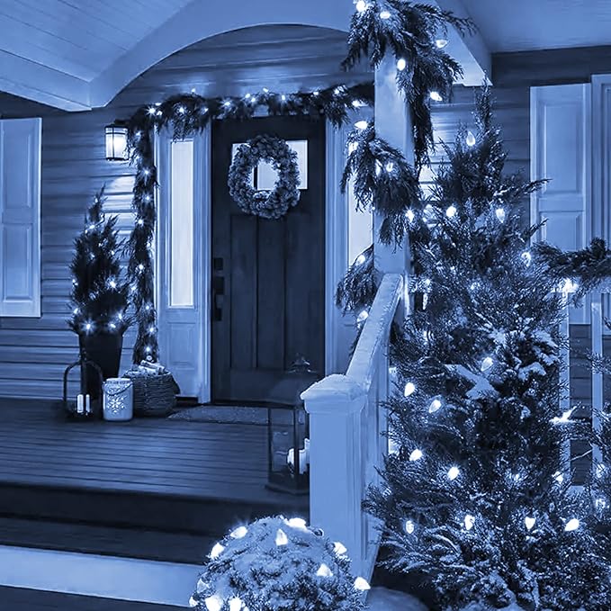 Dazzle Bright C9 Christmas String Lights, 100 LED 66 FT Waterproof Connectable Green Wire Fairy Lights, Christmas Lights for Indoor Outdoor Home Garden Yard Xmas Tree House Decorations (White)