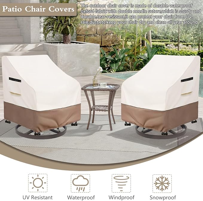 Patio Chair Covers Waterproof Patio Furniture Covers, 30W x 34D x 36H Inches Swivel Outdoor Chair Cover 4 Pack (Beige)