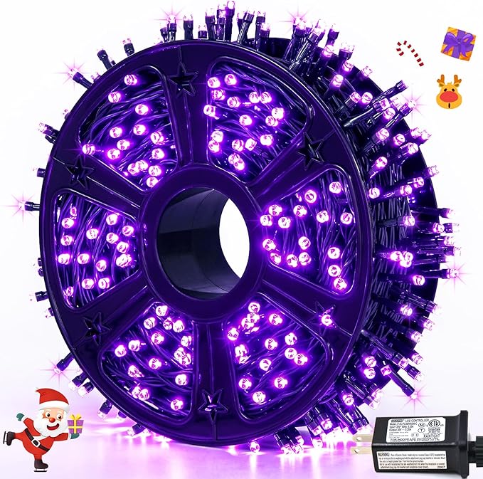 JMEXSUSS 500 LED Purple Christmas Lights, 173ft 8 Modes Christmas String Lights Outdoor Waterproof, Green Wire Purple LED Light for Indoor Party House Xmas Decorations