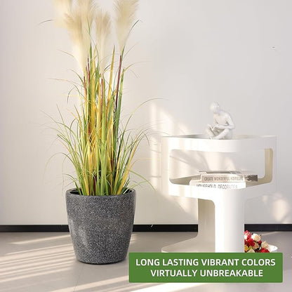 Dexceder 13x12 Self Watering Planter with Wheels Indoor Outdoor, Inner Pot Design, Thickened Large Floor Standing Flower Plant Pot with Water Level Indicator (Stone Matte)