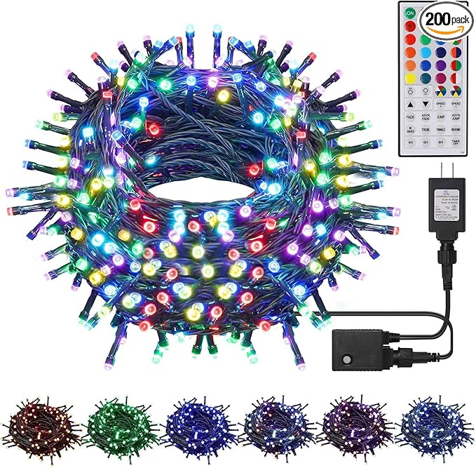 HOME LIGHTING 66ft Christmas Decorative Mini Lights, 200 LED RGB Changing 8 Functional Green Wire Fairy Halloween Lights with Remote Timer, Plug in Indoor Outdoor Xmas Wedding Party Decor