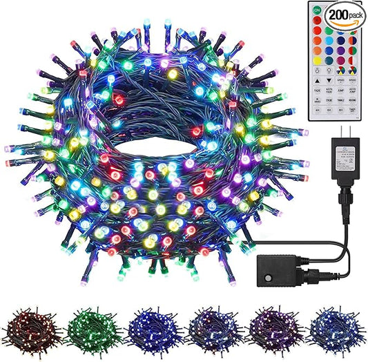 HOME LIGHTING 66ft Christmas Decorative Mini Lights, 200 LED RGB Changing 8 Functional Green Wire Fairy Halloween Lights with Remote Timer, Plug in Indoor Outdoor Xmas Wedding Party Decor