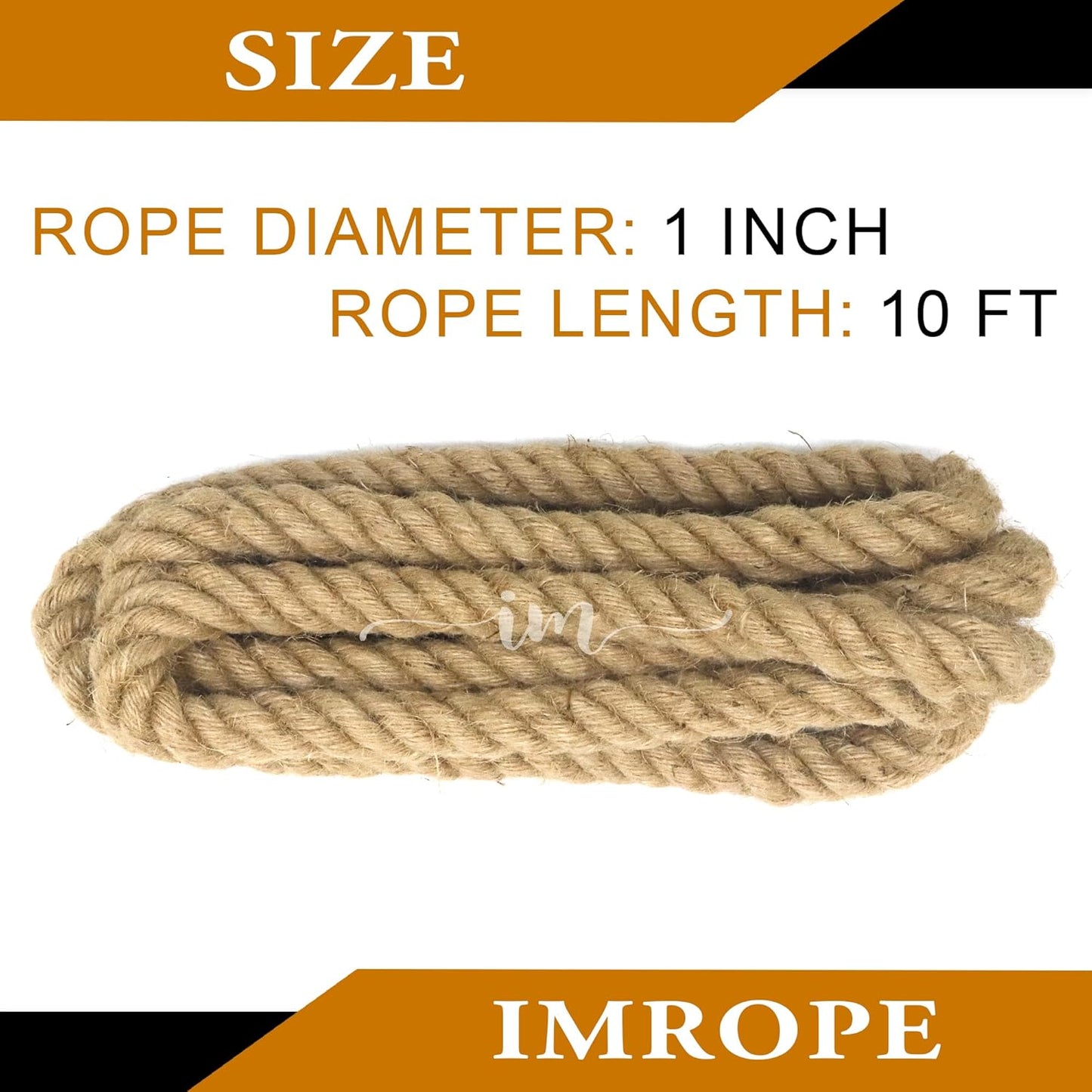 Jute Rope 1 Inch x 10 Ft, IMROPE Natural Jute Rope Twisted 4 Strands for DIY Arts Crafts, Garden, Home Decorating, Hammock