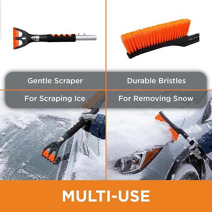 BIRDROCK HOME Snow Brush with Detachable Ice Scraper for Car - Flexible Snow Remover and Windshield Cleaning Tool with Wide Bristle Brush - Winter Sweeper for Auto, SUV - Size: 24" L x 9" W - 1 Pack