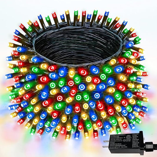 Upgraded 99FT 300 LED Multicolor Christmas String Lights Outdoor & Indoor, Memory Function & Timer & 8 Modes, Twinkle Lights Green Wire Waterproof for Xmas Tree Holiday Party Garden Decor (Multicolor)