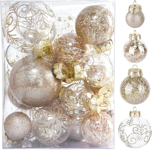30Pcs Christmas Ball Ornaments Set - Shatterproof Plastic Christmas Tree Decorations 7 Style Christmas Decorative Hanging Ornaments Xmas Decorative Hanging Ball Ornaments for Holiday (Champagne)