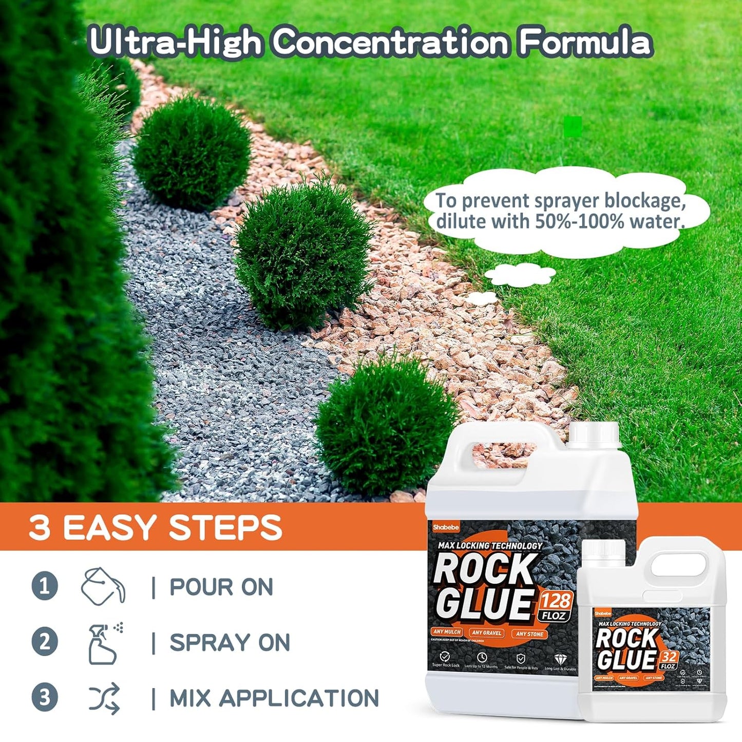 Rock Glue, 1Gallon Mulch Glue for Landscaping, Fast-Dry Strong Pea Gravel Stabilizer Landscape, Non-Toxic Long-Lasting Dries-Clear Strong Pea Gravel Binder for Pebble, Pine Straw for Outdoor Gardens