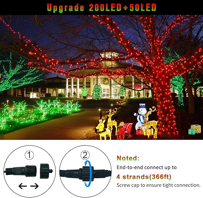 JMEXSUSS Green Wire LED Christmas String Lights, Red & Green, 250 LED