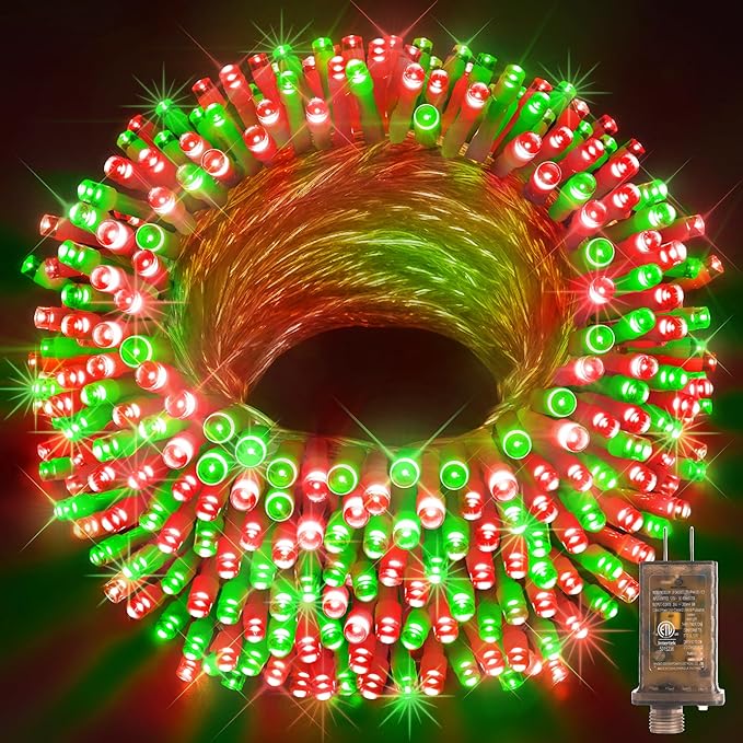 KNONEW 403ft 1000 LED Christmas String Lights Outdoor 8 Modes & Timer Fairy Light Plug in Waterproof Outside Lights for Xmas Yard Tree Wedding Party Holiday Decorations (Red and Green)