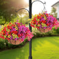 Geegoods 2 Set Artificial Hanging Plants Flowers Basket for Outdoor, Fake Faux UV Sun Resistant Look Real Colorful Violet Hanging Flowers for Spring Summer Porch Home Patio Balcony Yard