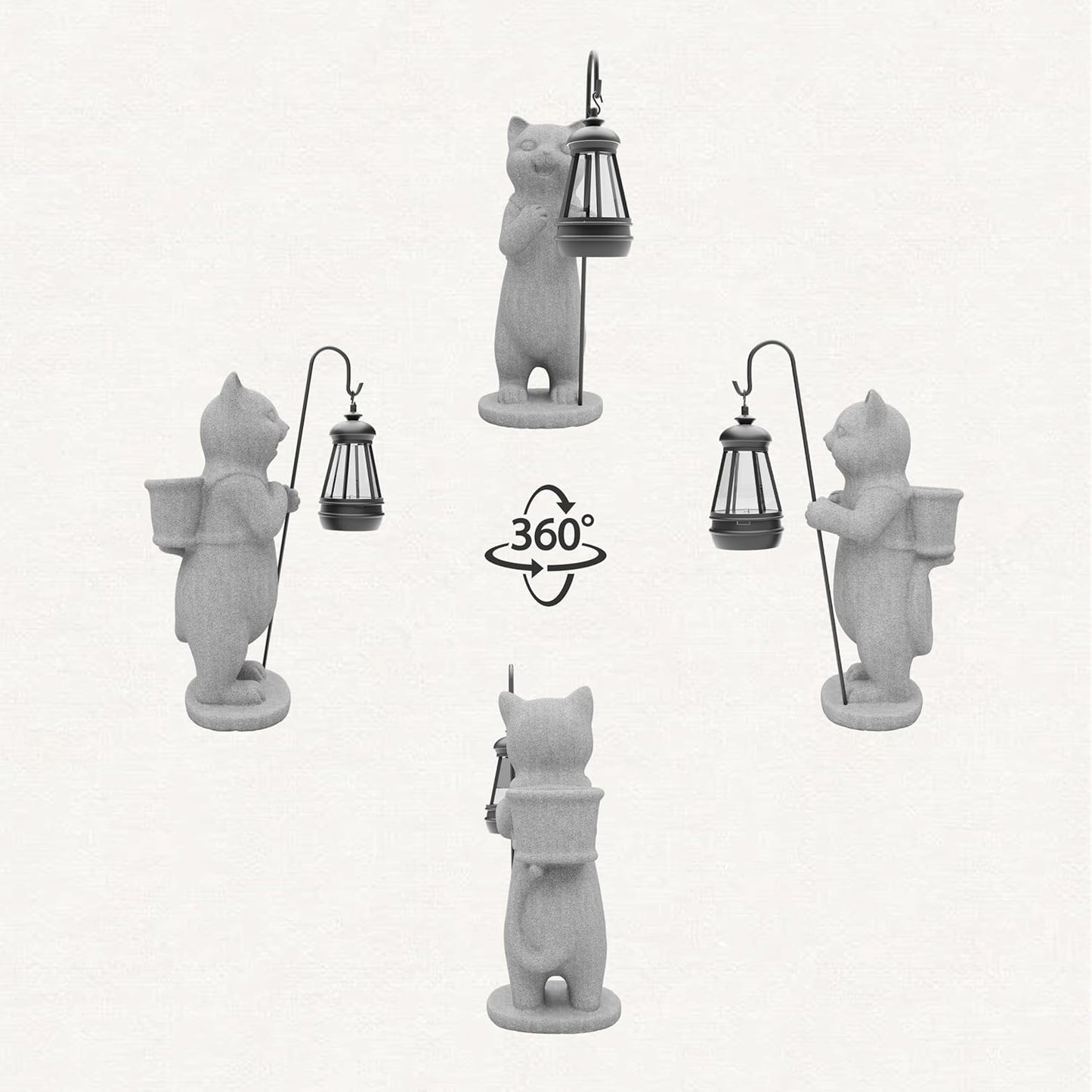 Garden Decoration, Figurine, Lawn Statue, Sculpture Ornament, Animal Figurine - Cat Resin Statue with Lantern (Basket)