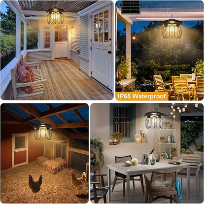Solar Shed Light Outdoor Indoor, 3000LM Solar Chandelier 5 Modes (Daytime Available) Lamp with 3 Color Temps Dual Motion Sensor Remote, Hanging Pendant Lights for Gazebo Garage Shop Garden