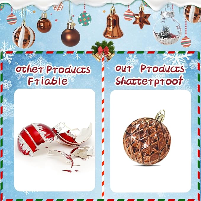 ILLUMINEW 111-Pack Christmas Balls Ornaments,Assorted Shatterproof Christmas Ornaments Set, Luxurious Hanging Pendants Package for Tree Party Holiday Indoor Decor