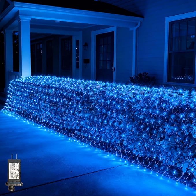 LitHome 21FT x 5FT Christmas Net Lights Outdoor Mesh Lights, 360 LED Christmas Blue Net Light for Bushes Connectable, 8 Modes Giant Mesh Light Waterproof Green Wire for Tree Garden Party Roof Decor