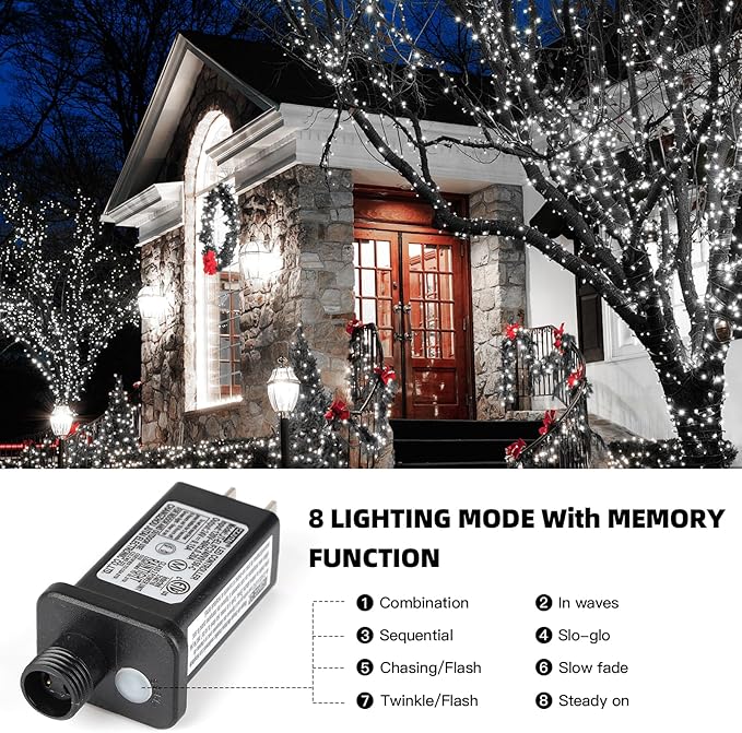 XTF2015 170FT 500 LED Christmas String Lights, Christmas Lights End-to-End Plug 8 Modes - UL Certified - Outdoor Indoor Fairy Lights for Christmas Tree, Garden, Party, Wedding, Holiday (Cool White)