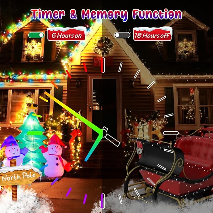 Hezbjiti 108 FT 300 LED Color Changing Christmas Lights Outdoor, 11 Modes String Lights IP44 Waterproof Fairy Lights for Party Tree Yard Porch Wedding (Warm White to Multicolor, Green Wire)